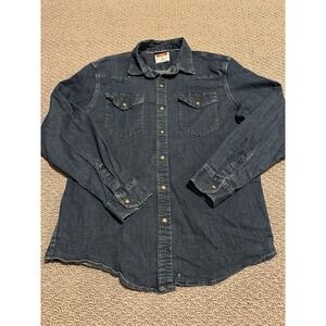 Vintage Wrangler Snap Denim Long‎ Sleeve Shirt Collared Blue Western Clean Large